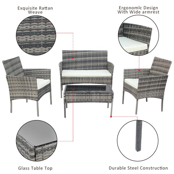 Outdoor Living Room Balcony Rattan Furniture Four-Piece-Grey
