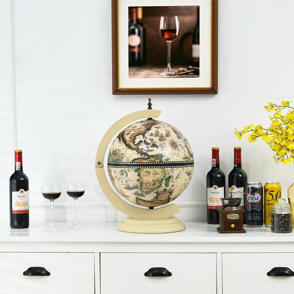 Tabletop Retro Globe Wine Stand with Map Patterns-COSTWAY