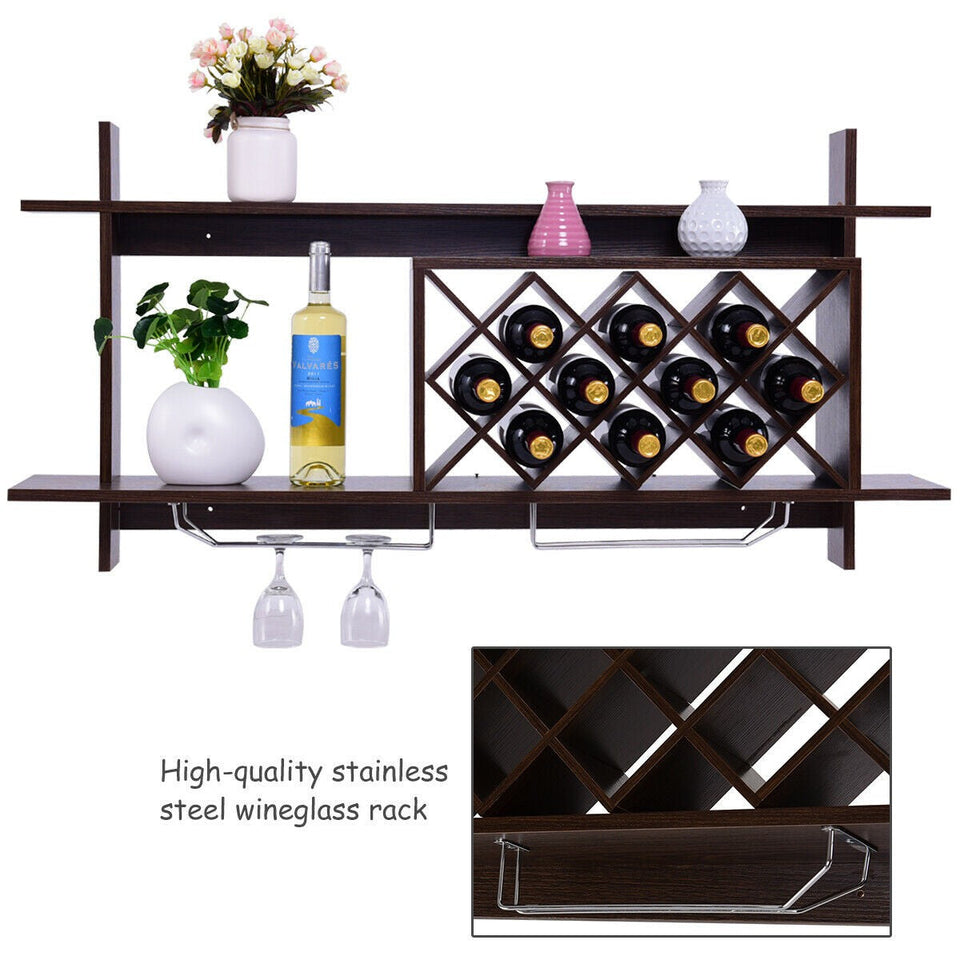 Wall Mounted Wine Rack for 6-Bottles with Storage Display-COSTWAY