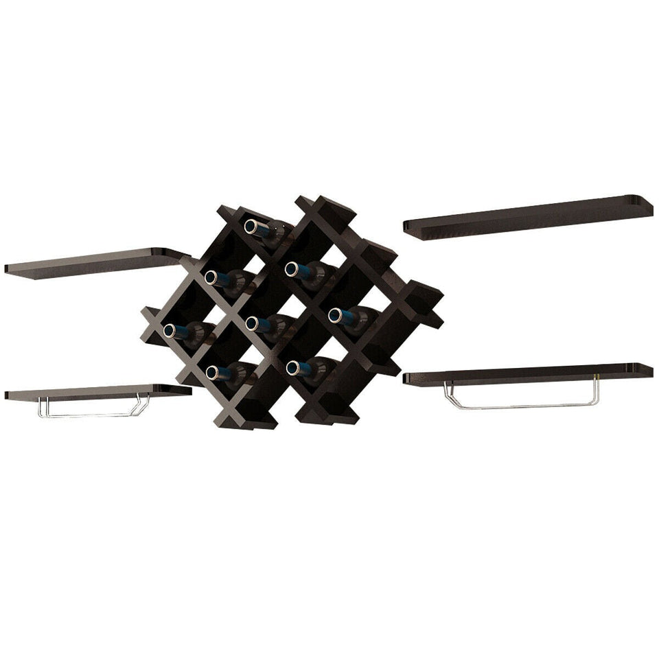 Floating Wall Mounted Wine Rack with 4 Separate Shelves and 2 Glass Storage-COSTWAY