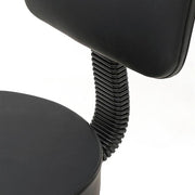 Black round adjustable salon stool with back support, featuring a modern design and ergonomic height adjustment for salon or spa use.