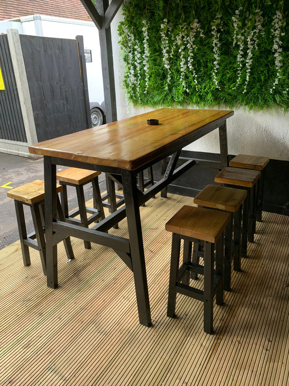 Rustic Timber Breakfast Bar style dining table with stools