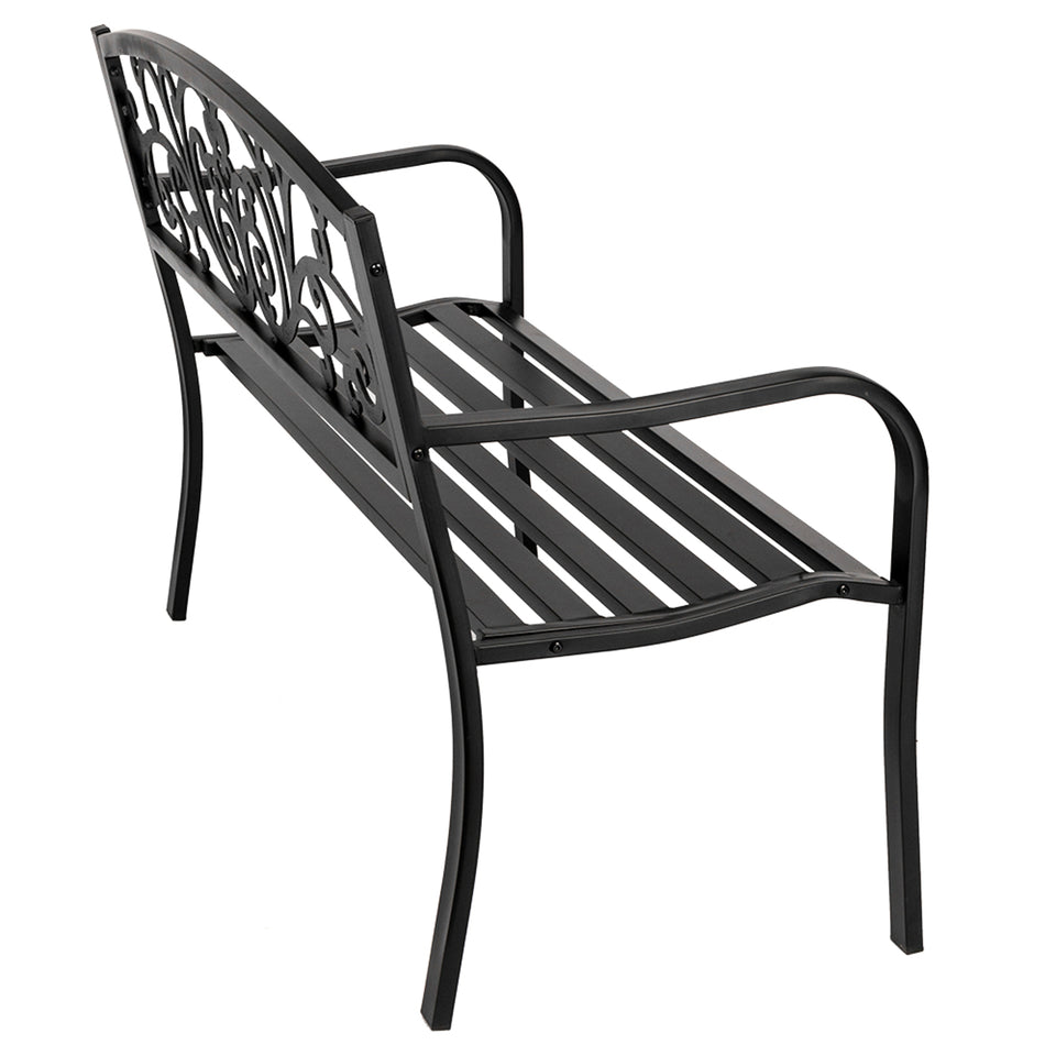 50" Iron Outdoor Courtyard Decoration Park Leisure Bench with Curved Armrests & Backrest