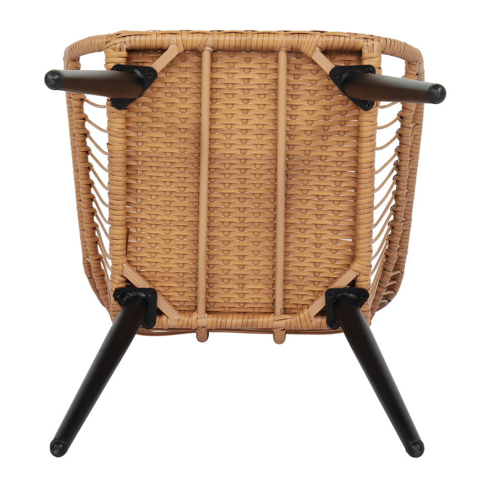 3 Piece Patio Wicker Chair Set with Glass Top Table and Soft Cushion, Outdoor Backyard Porch Furniture