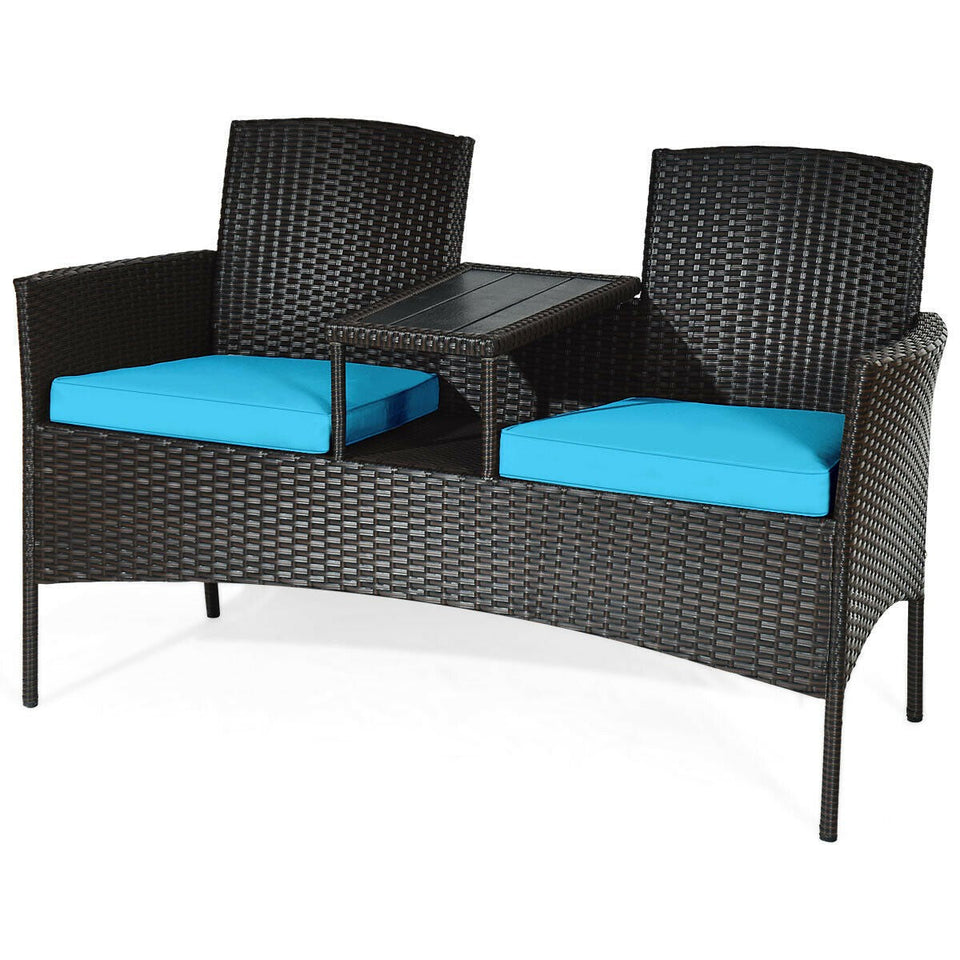 Rattan Loveseat with Drinks Table-COSTWAY