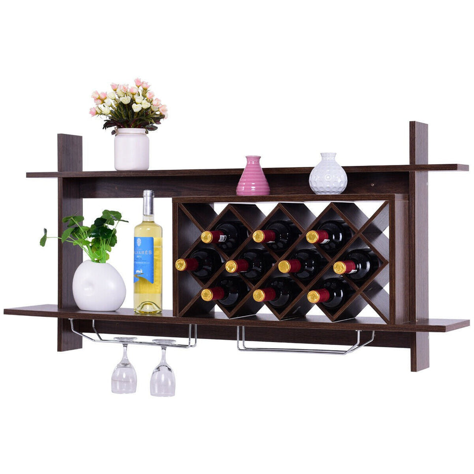 Wall Mounted Wine Rack for 6-Bottles with Storage Display-COSTWAY