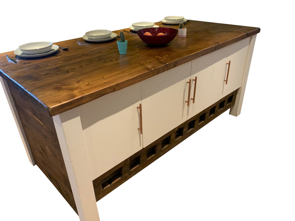Bespoke Kitchen Island with 50mm solid wood worktop with seating area and storage (150- 200cm)