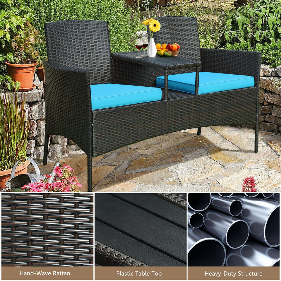 Rattan Loveseat with Drinks Table-COSTWAY