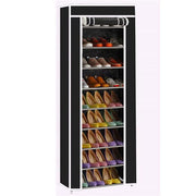 Black 10-layer shoe rack with 9 lattice shelves made of non-woven fabric, compact and space-saving from Lavish Kitchen Isle.