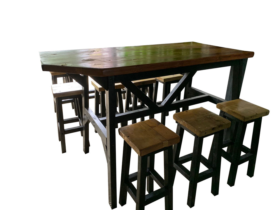 Rustic Timber Breakfast Bar style dining table with stools (120cm-200cm)