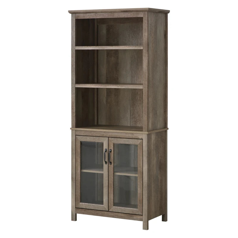 Freestanding Kitchen Cupboard, with Three Open Shelves, Glass Door Cabinet – Brown