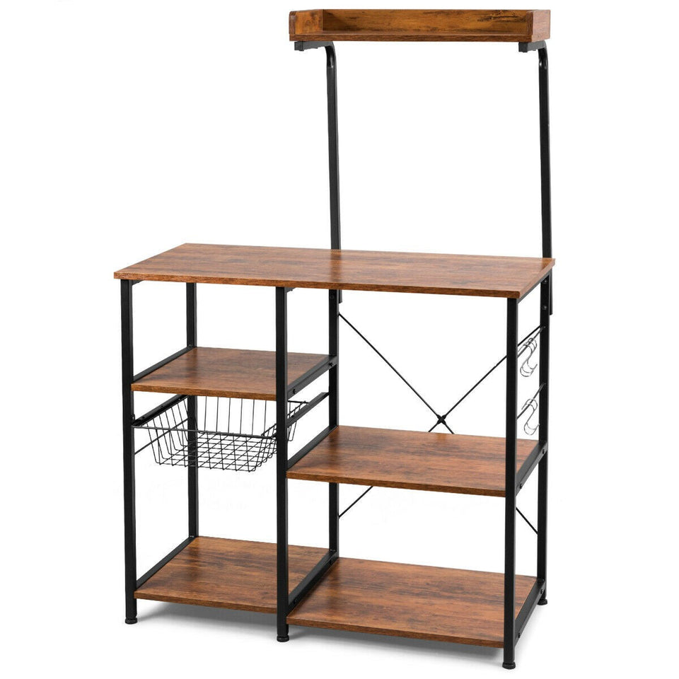 5-Tier Industrial Styled Shelving Unit with Pull-Out Basket-COSTWAY