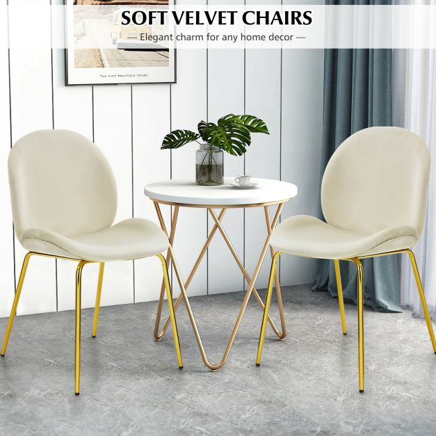 Set of 2 Velvet Dining Chair with Gold Metal Legs