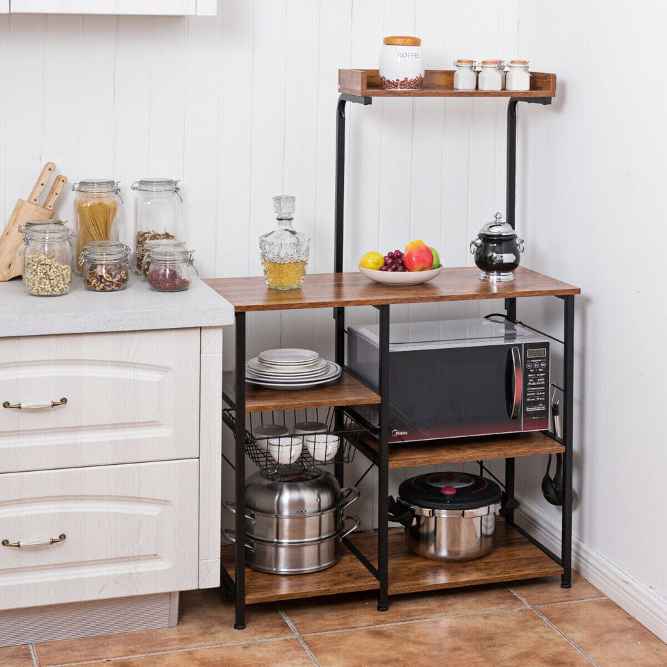 5-Tier Industrial Styled Shelving Unit with Pull-Out Basket-COSTWAY