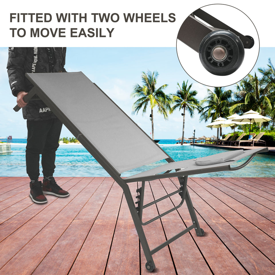 Outdoor Sun Loungers, Reclining Deck Chairs with Adjustable Back and Wheels