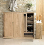 Baumhaus Mobel Oak extra large shoe cupboard with spacious shelves and natural wood finish, ideal for organized storage.