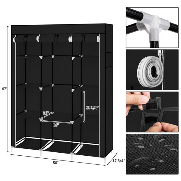 67" Portable Closet Organizer Wardrobe Storage Organizer with 10 Shelves Quick and Easy to Assemble Extra Space Black