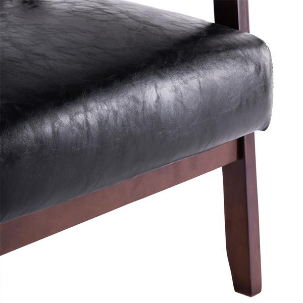 Lavish Kitchen Island Simple PU Oil Wax Wood Armrest Single Sofa Walnut  Black PU, (64 x 59 x 71cm)