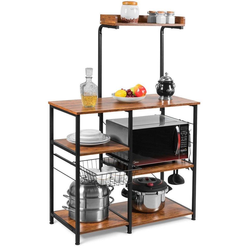 5-Tier Industrial Styled Shelving Unit with Pull-Out Basket-COSTWAY