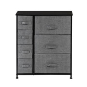 Grey dresser with seven drawers, ideal for bedroom, hallway, or office storage, from Lavish Kitchen Isle.