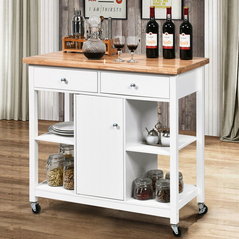 COSTWAY- Kitchen Island Trolley with Drawers and Shelves (White)-COSTWAY