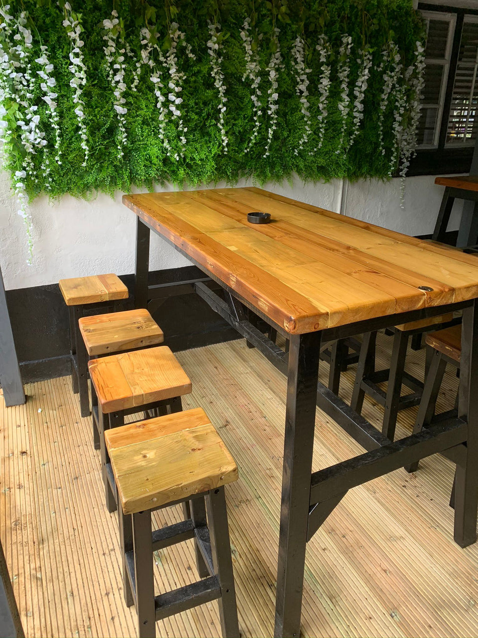 Rustic Timber Breakfast Bar style dining table with stools