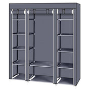 Lavish Kitchen Isle 69-inch portable clothes closet wardrobe with grey and black non-woven fabric storage organizer.