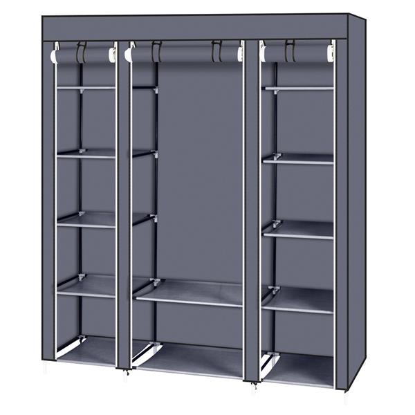69" Portable Clothes Closet Wardrobe Storage Organizer with Non-Woven Fabric Grey