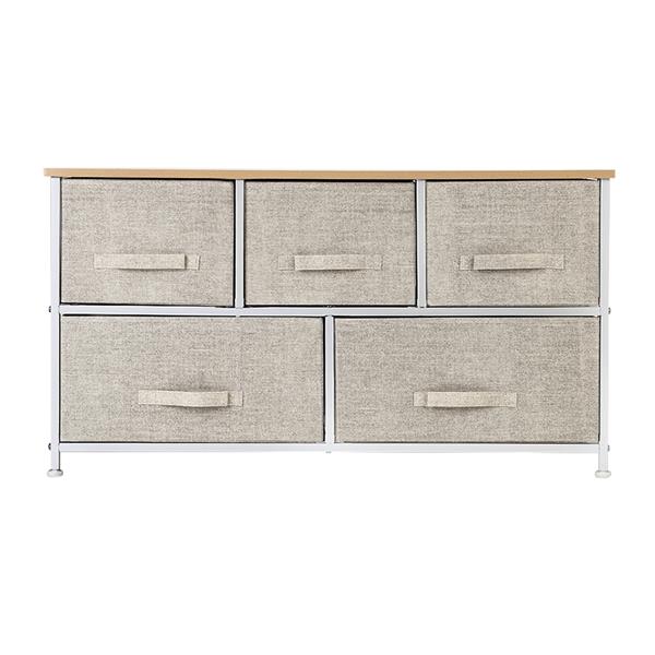 2-Tier Wide Closet Dresser With 5 Easy Pull Fabric Drawers And Metal Frame