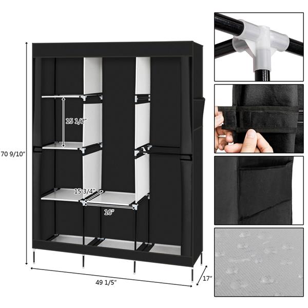 71" Portable Closet Wardrobe Clothes Rack Storage Organiser with Shelf Black