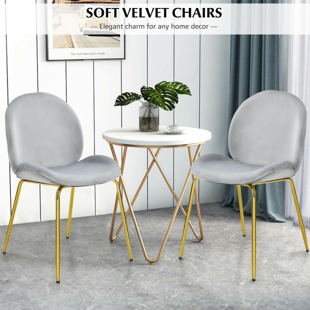 Set of 2 Velvet Dining Chair with Gold Metal Legs