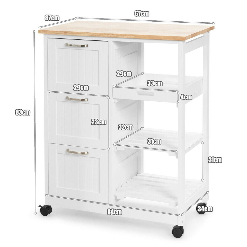 Rolling Kitchen Island Cart with Storage Drawer and Tray-COSTWAY