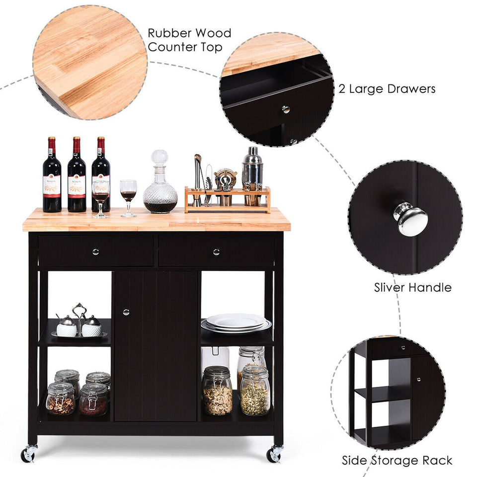 COSTWAY- Kitchen Island Trolley with Drawers and Shelves (Brown)-COSTWAY