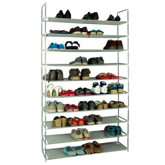 100cm Ultra Large Capacity 10 Layers Non-woven Fabrics & Steel Shoe Rack Grey