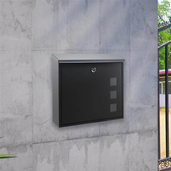 Iron Mailbox Wall-Mounted Post Letter Box Easy to Install, Anthracite- Black