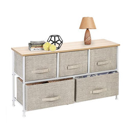 Lavish Kitchen Isle 2-tier wide closet dresser with five fabric drawers and metal frame for organized storage.
