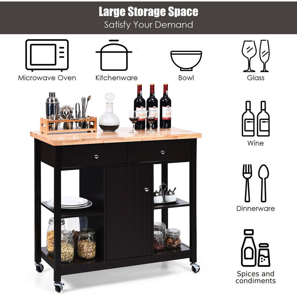 COSTWAY- Kitchen Island Trolley with Drawers and Shelves (Brown)-COSTWAY