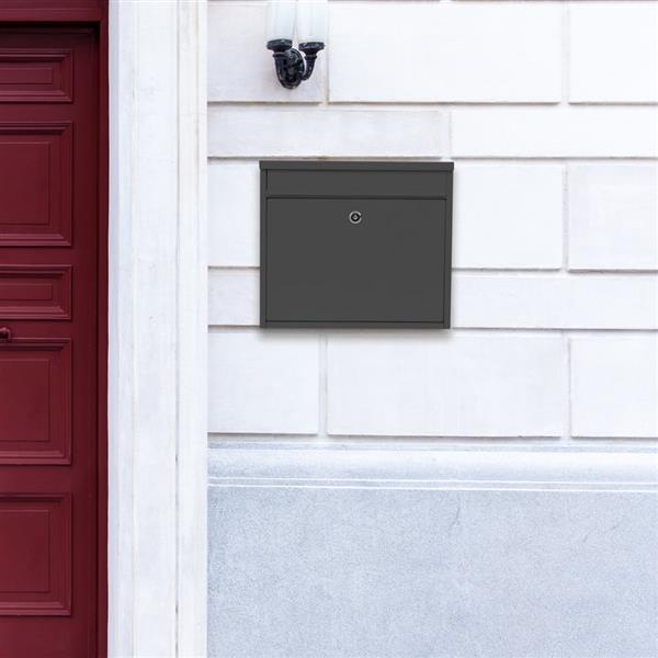 Iron Mailbox Wall-Mounted Post Letter Box Easy to Install, Anthracite- Black