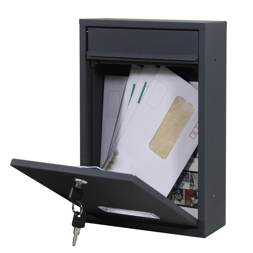 Iron Mailbox Wall-Mounted Lockable Post Letter Box with Viewing Windows