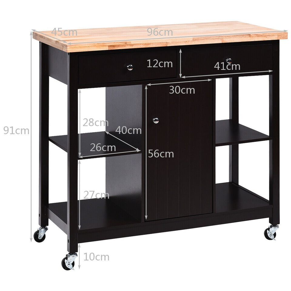 COSTWAY- Kitchen Island Trolley with Drawers and Shelves (Brown)-COSTWAY