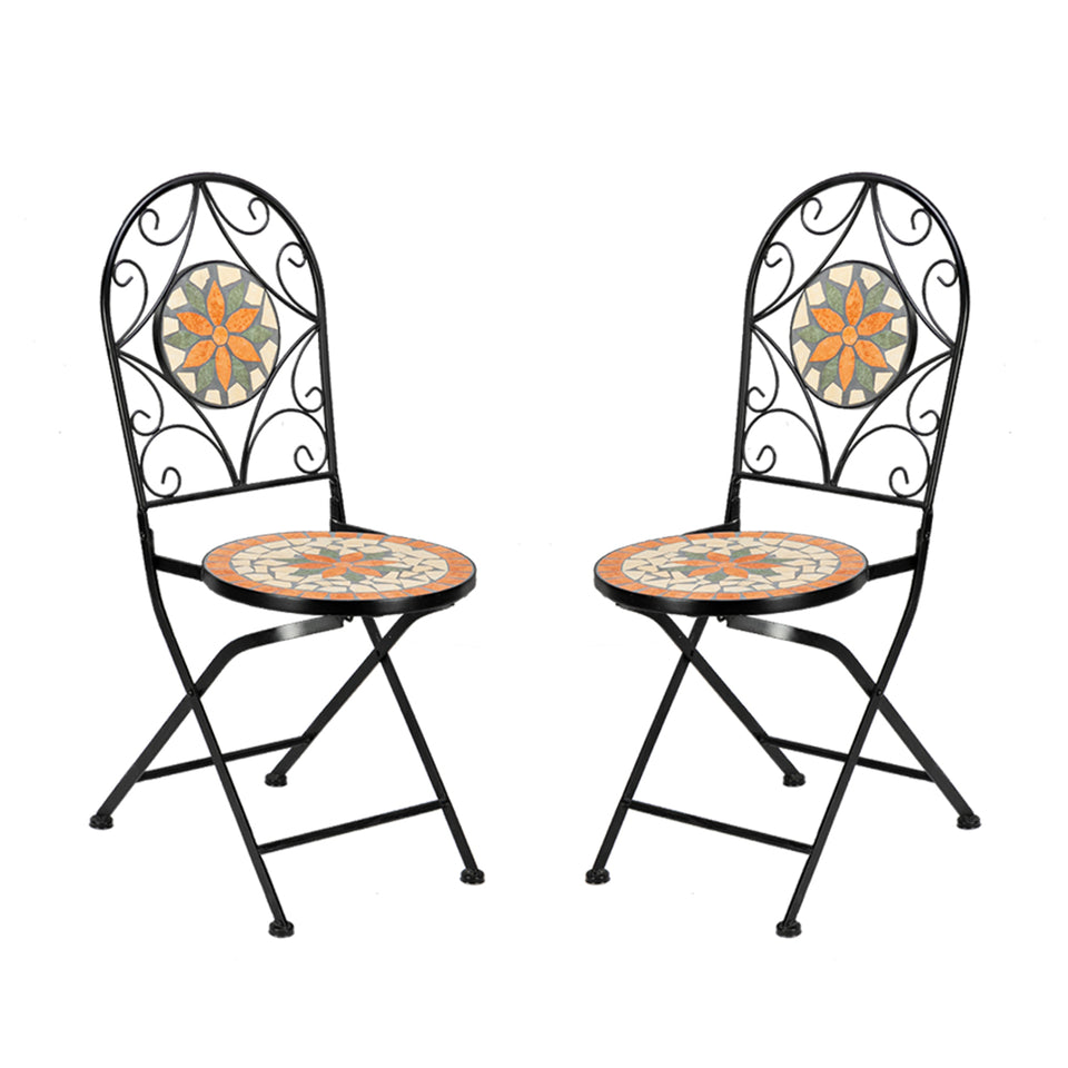 Ceramic Inlaid Maple Leaf Shape Mosaic Chair Set - 2 Chair (only chair）