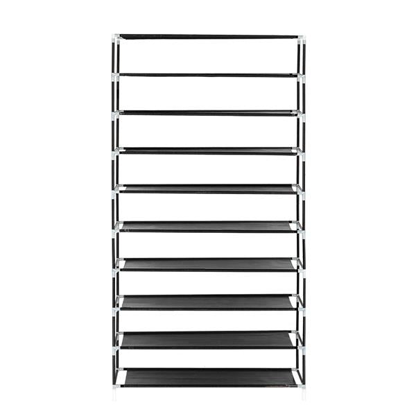 10 Tiers Shoe Rack with Dustproof Cover Closet Shoe Storage Cabinet Organizer Black and Grey