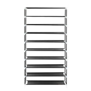 Lavish Kitchen Isle 10-tier black and grey shoe rack with dustproof cover, versatile closet shoe storage cabinet organizer.