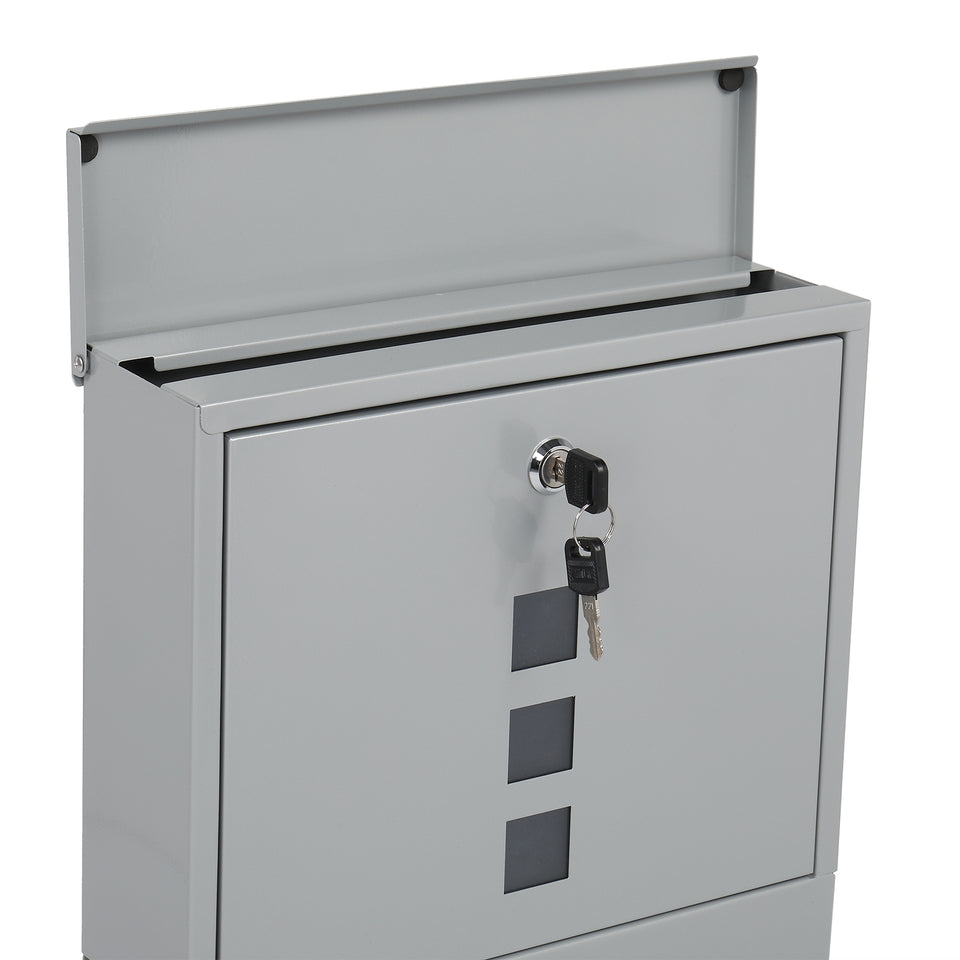 Durable Stainless Steel Mailbox Silver Wall-Mounted Lockable Post Letter Box with Viewing Windows