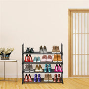 Black 4-tier shoe rack by Lavish Kitchen Isle, compact shoe tower shelf for bedroom, entryway, hallway, or closet storage.