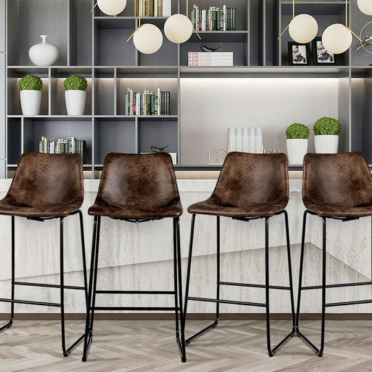 Set of 2 Vintage Faux Suede Bar Stools