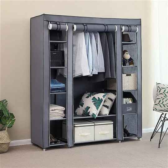 69" Portable Clothes Closet Wardrobe Storage Organizer with Non-Woven Fabric Grey