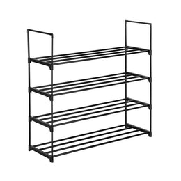 Black 4-tier shoe rack by Lavish Kitchen Isle with multiple shelves, ideal for bedrooms, entryways, hallways, and closets.