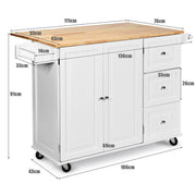 Kitchen Island Cart on Wheels with 3 Drawers and 2-door Cabinet-COSTWAY
