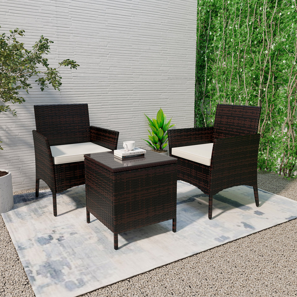 Brown 3 PCS Rattan Wicker Furniture Set Of 2 with Coffee Table